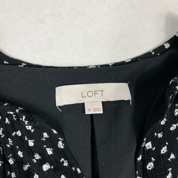 LOFT Fit and Flare Mini Dress Black White Button Casual Pullover Loose Fit XS - Picture 5 of 11